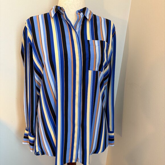Nine West Tops - Nine West Striped Blouse Blue Multi-Color Women's Large